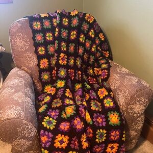 Vintage Colorful Handmade Crocheted Afghan Blanket Granny Square Boho 46x68